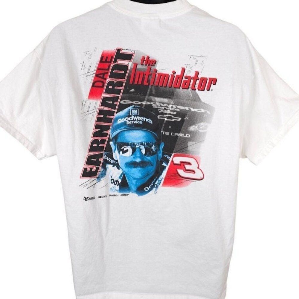 Vintage Dale Earnhardt T Shirt Mens Size XL White Y2K Intimidator NASCAR Racing